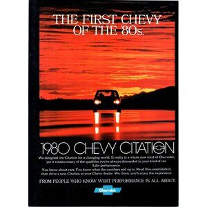 1980 Chevy Citation Hatchback Vintage Print Ad Sunset Headlights Wall Art 80s